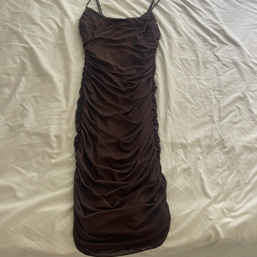 Brown ruched dress